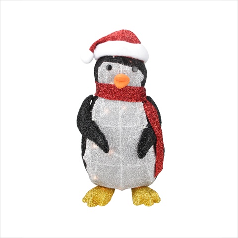 19.5 In. Lighted Tinsel Penguin With Santa Hat Christmas Yard Art Decoration