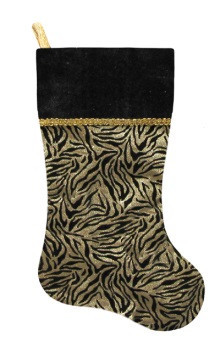 20.5 In. Black And Gold Metallic Print Stocking With Velvet Cuff