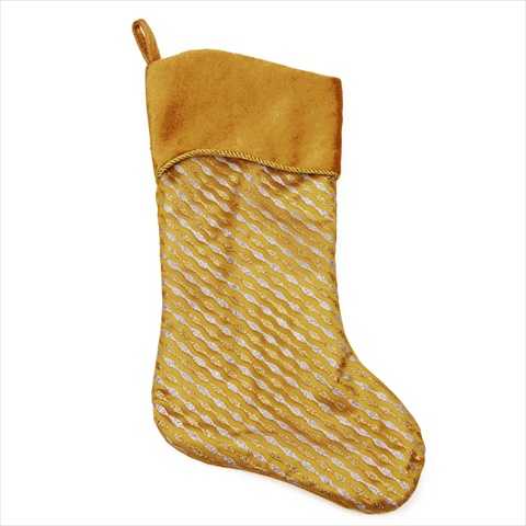 20.5 In. Gold And Silver Organza Glitter Stocking With Gold Velvet Wave Cuff