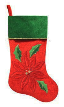 20.5 In. Red And Green Velvet Poinsettia Applique Stocking With Metallic Cord