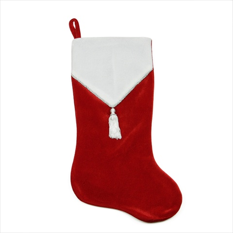 20.5 In. Red And White Velvet Stocking With Silver Metallic Cord And Tassel