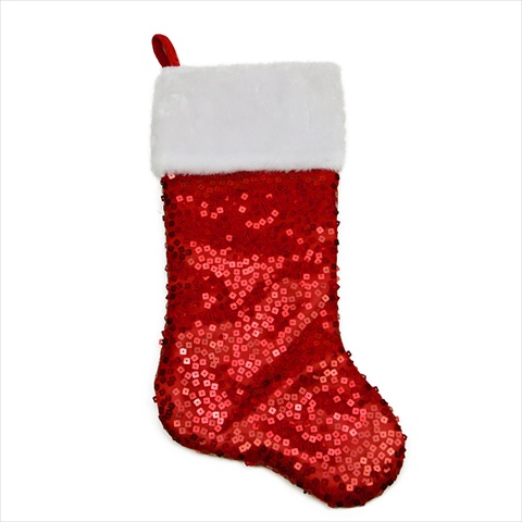 20.5 In. Red Hologram Sequin Stocking With Faux Synthetic Fur Cuff
