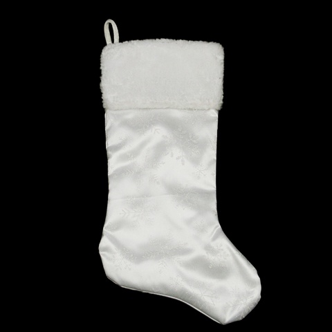 20.5 In. White Organza White Glitter Stocking With Faux Synthetic Fur Cuff