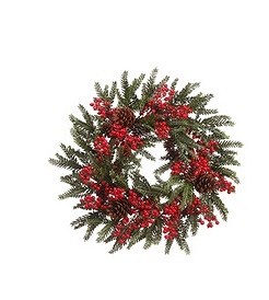 22 In. Red Berry And Pine Cone Artificial Christmas Wreath - Unlit