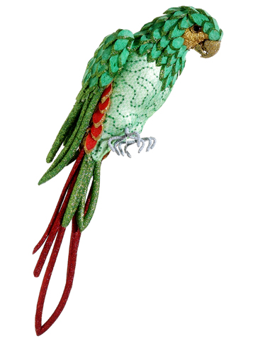 22.5 In. Life Size Tropical Paradise Green And Red Parrot Bird With Tail Feathers