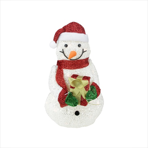 23 In. Lighted White Plush Glittered Snowman With Tinsel Gift Christmas Yard Art Decoration