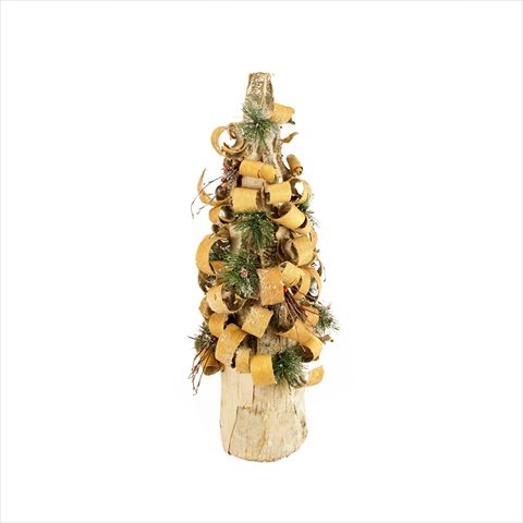23 In. Rustic Tree Bark Inspired Flocked Table Top Christmas Cone Tree With Pine And Berries