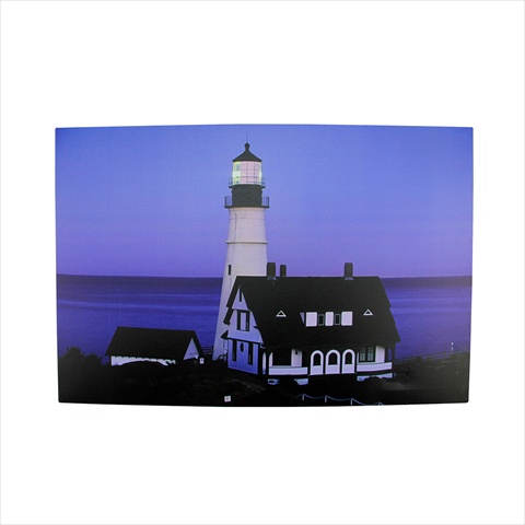 23.5 In. Battery Operated 1 Led Sunset Lighthouse Scene Canvas Wall Hanging