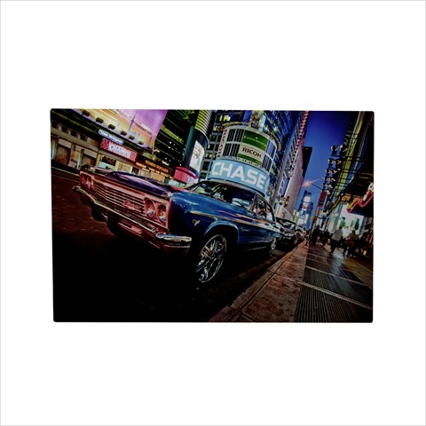 23.5 In. Battery Operated 8 Led Nyc Time Square Classic Car Canvas Wall Hanging
