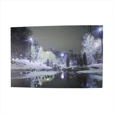 23.75 In. Battery Operated 3 Led Lighted City Park Winter Scene Canvas Wall Hanging