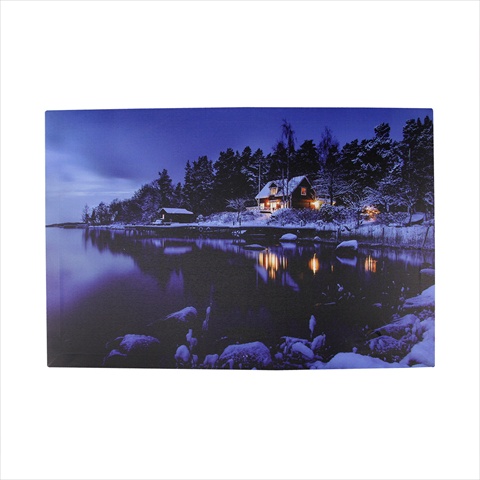 23.75 In. Battery Operated 3 Led Lighted Rustic Lodge Winter Scene Canvas Wall Hanging
