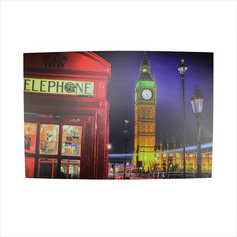23.75 In. Battery Operated 6 Led Lighted London Scene With Phone Booth And Big Ben Canvas Wall Hanging