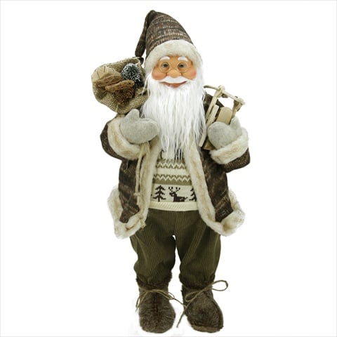 24 In. Corduroy Country Santa Claus With Sack And Sleigh