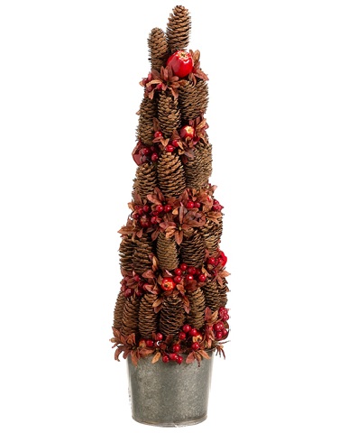 24 In. Potted Pine Cone Crab Apple Artificial Christmas Tree - Unlit