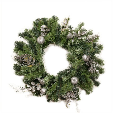 24 In. Pre-decorated Silver Fruit Holly Berry And Leaf Artificial Christmas Wreath - Unlit