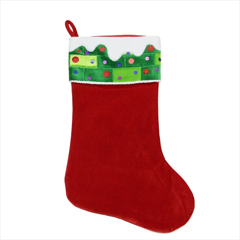 24 In. Red And Green Velvet Stocking With Velvet Cuff With Cord And Sequins