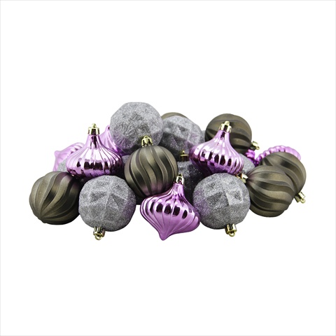 2.5 In. Purple, Brown And Silver 3-finish Shatterproof Christmas Ornaments, 26 Count