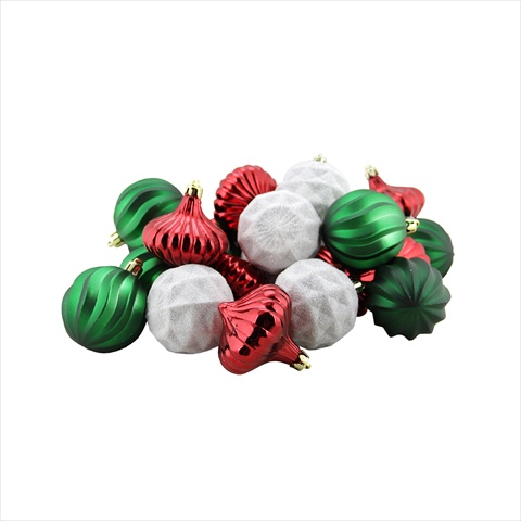 2.5 In. Red Green And White 3-finish Shatterproof Christmas Ornaments, 26 Count
