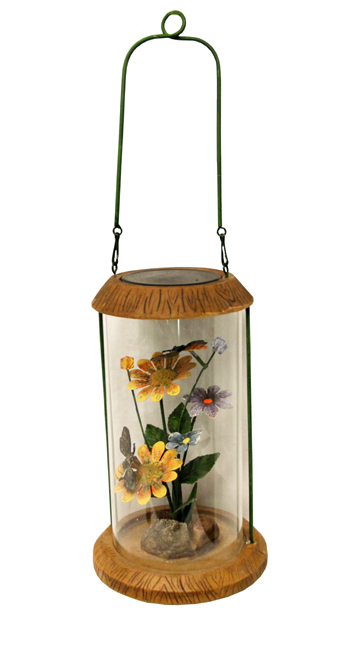 10.5 In. Led Lighted Solar Powered Outdoor Garden Lantern With Flowers