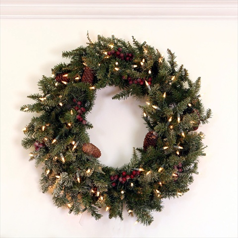 30 In. Pre-lit Frosted Edina Fir Artificial Christmas Wreath, Clear Lights