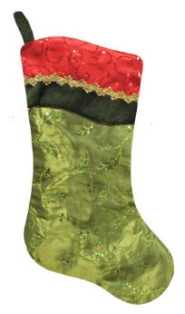20.5 In. Green And Red Silk Stocking With Velvet Wave Cuff