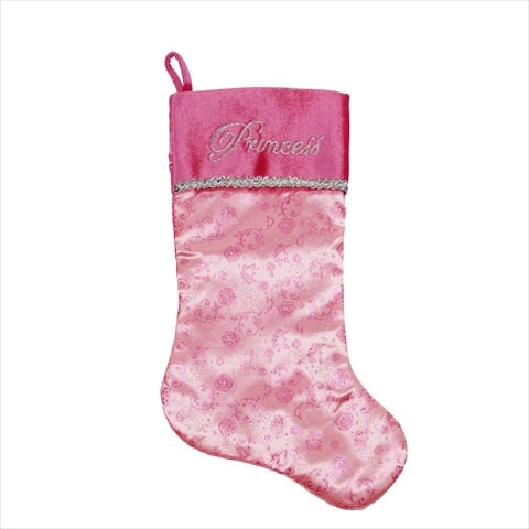 20.5 In. Light Pink Satin Glitter Stocking With Pink Embriodered Velvet Cuff