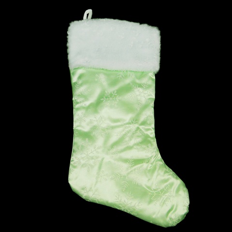 20.5 In. Mint Green Organza Glitter Stocking With Faux Synthetic Fur Cuff
