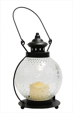 11 In. Clear Molded Glass Lantern With Flameless Led Pillar Timer Candle