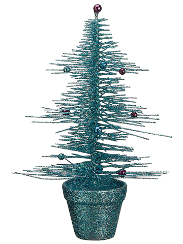 11 In. Whimsical Turquoise Glittered Spike Table Tree