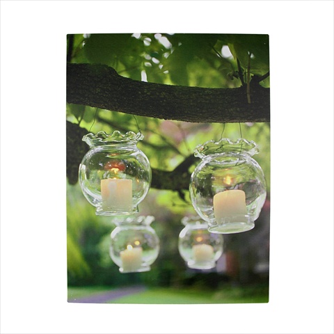 12 In. 4 Led Lighted Garden Party Hanging Glass Candles Canvas Wall Hanging