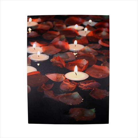 12 In. 5 Led Lighted Garden Party Candles With Rose Petals Canvas Wall Hanging