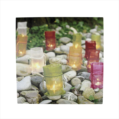 12 In. Battery Operated 6 Led Lighted Colorful Jar Candle Scene Canvas Wall Hanging