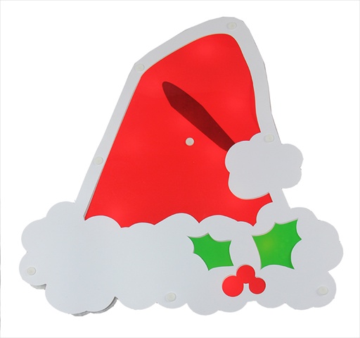 12.5 In. Lighted Santa Hat With Holly Berries Window Silhouette Decoration