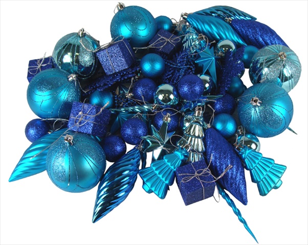 125-piece Club Pack Shatterproof Regal Peacock Blue Christmas Ornaments