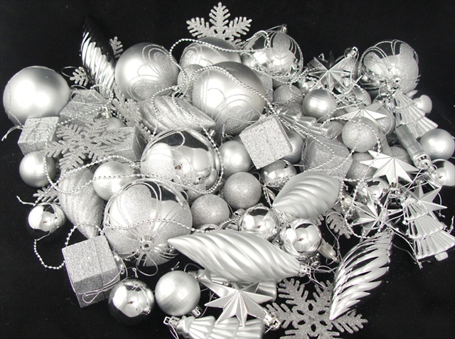 125-piece Club Pack Shatterproof Silver Splendor Christmas Ornaments