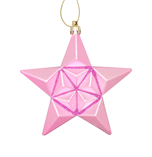 12-pieces Matte Bubblegum Pink Glittered Star Shatterproof Christmas Ornaments 5 In.