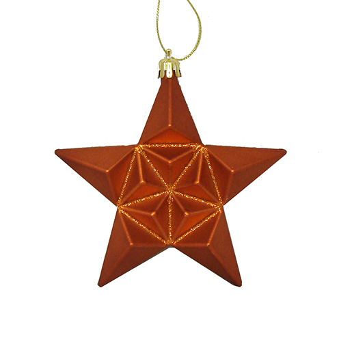 12-pieces Matte Burnt Orange Glittered Star Shatterproof Christmas Ornaments 5 In.
