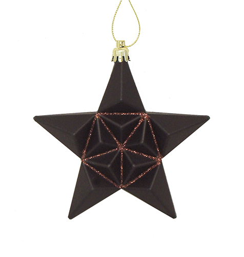 12-pieces Matte Chocolate Brown Glittered Star Shatterproof Christmas Ornaments 5 In.