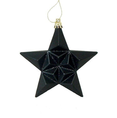 12-pieces Matte Jet Black Glittered Star Shatterproof Christmas Ornaments 5 In.