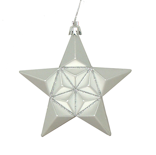 12-pieces Matte Silver Splendor Glittered Star Shatterproof Christmas Ornaments 5 In.