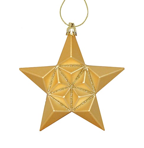 12-pieces Matte Vegas Gold Glittered Star Shatterproof Christmas Ornaments 5 In.