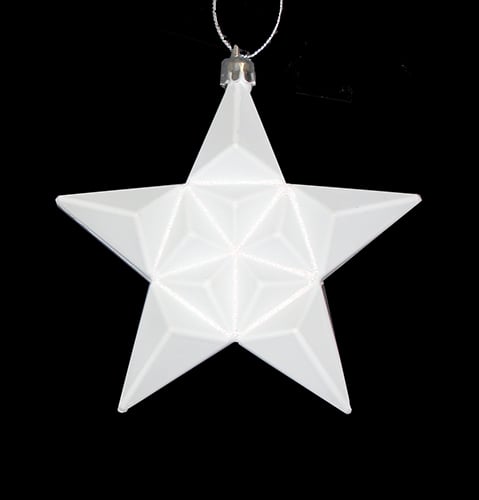 12-pieces Matte Winter White Glittered Star Shatterproof Christmas Ornaments 5 In.