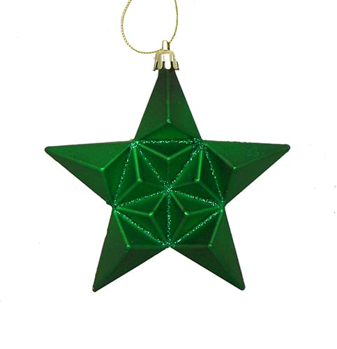 12-pieces Matte Xmas Green Glittered Star Shatterproof Christmas Ornaments 5 In.