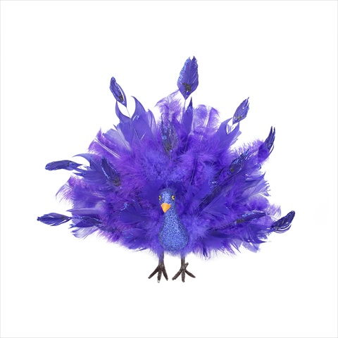 13.5 In. Colorful Purple And Blue Regal Peacock Bird With Open Tail Feathers Christmas Decoration