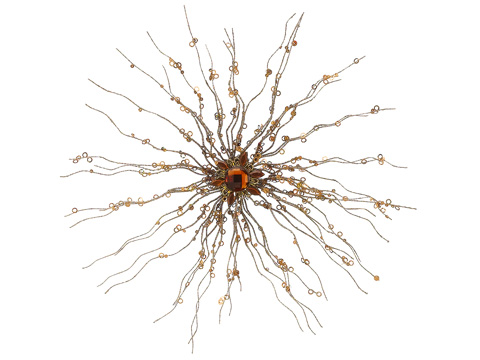 15 In. Gold Glittered Starburst Christmas Ornament With Orange Jewels And Sequins