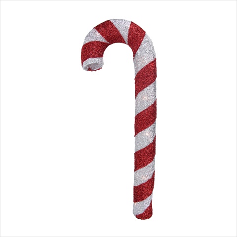 31 In. Lighted Red And Silver Striped Candy Cane Tinsel Christmas Yard Art Decoration