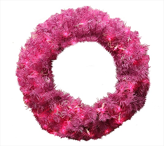36 In. Pre-lit Orchid Pink Cedar Pine Artificial Christmas Wreath - Pink Lights