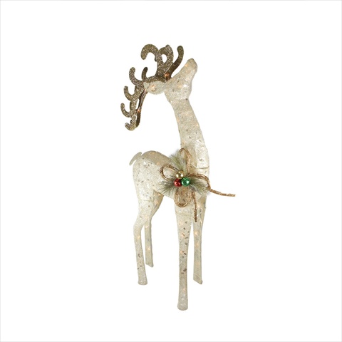 46 In. Lighted Sparkling Sisal White Reindeer Christmas Yard Art Decoration