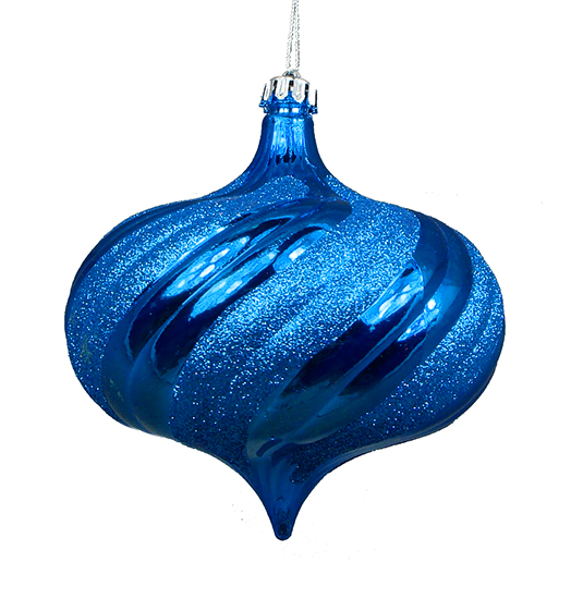 4 Ct. Shiny Lavish Blue Glitter Swirl Shatterproof Onion Christmas Ornaments - 5.75 In.