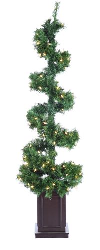 5 ft. Pre-Lit Helix Spiral Potted Artificial Topiary Tree - Clear Lights